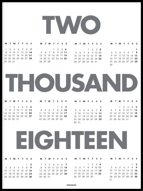 2018 Calendar white Mode
